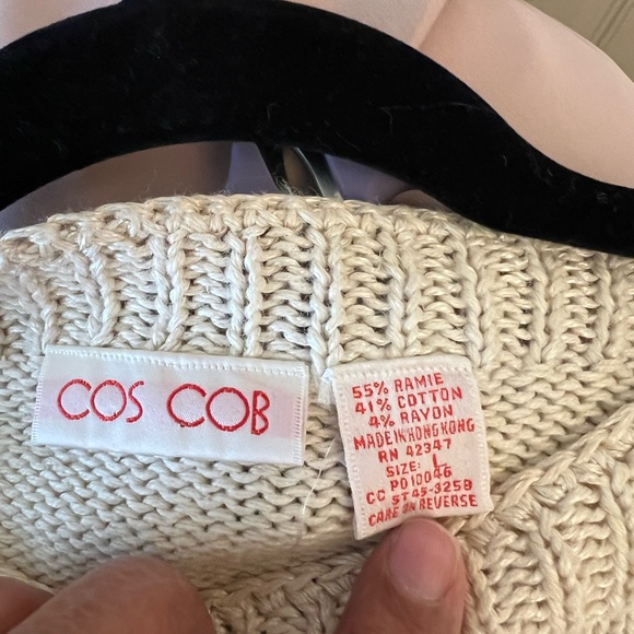 Vintage Cos Cob 3D Leaf Appliqué Knit Top Padded Shoulders Cream Grandmacore - Picture 3 of 5